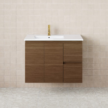Dolce 900mm Walnut Wall Hung Single Vanity with Ceramic Countertop